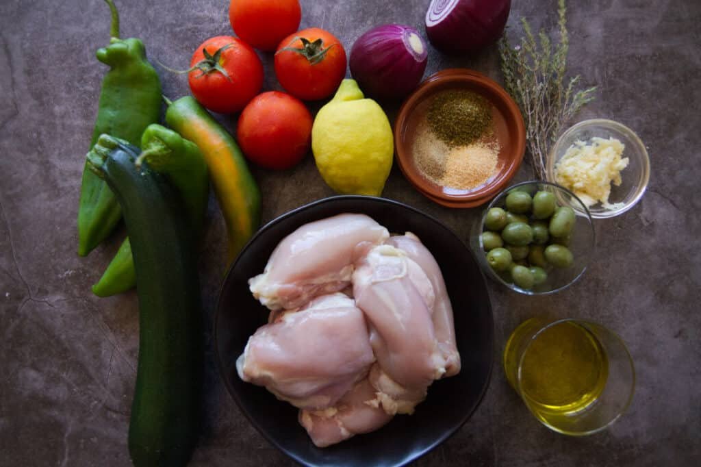 Ingredients used to make greek chicken thighs.