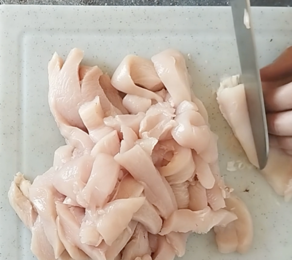 Chicken breast cut into small slices