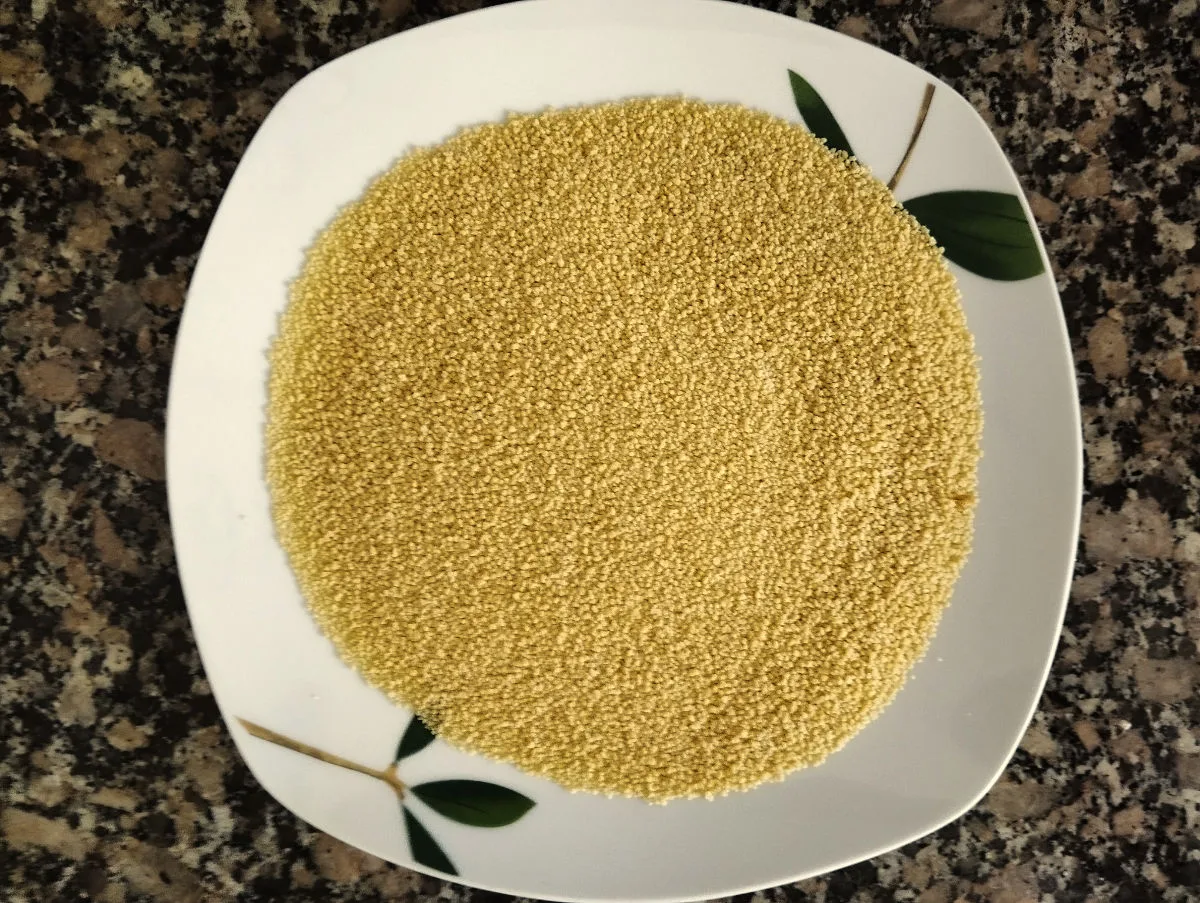 Uncooked couscous on a plate