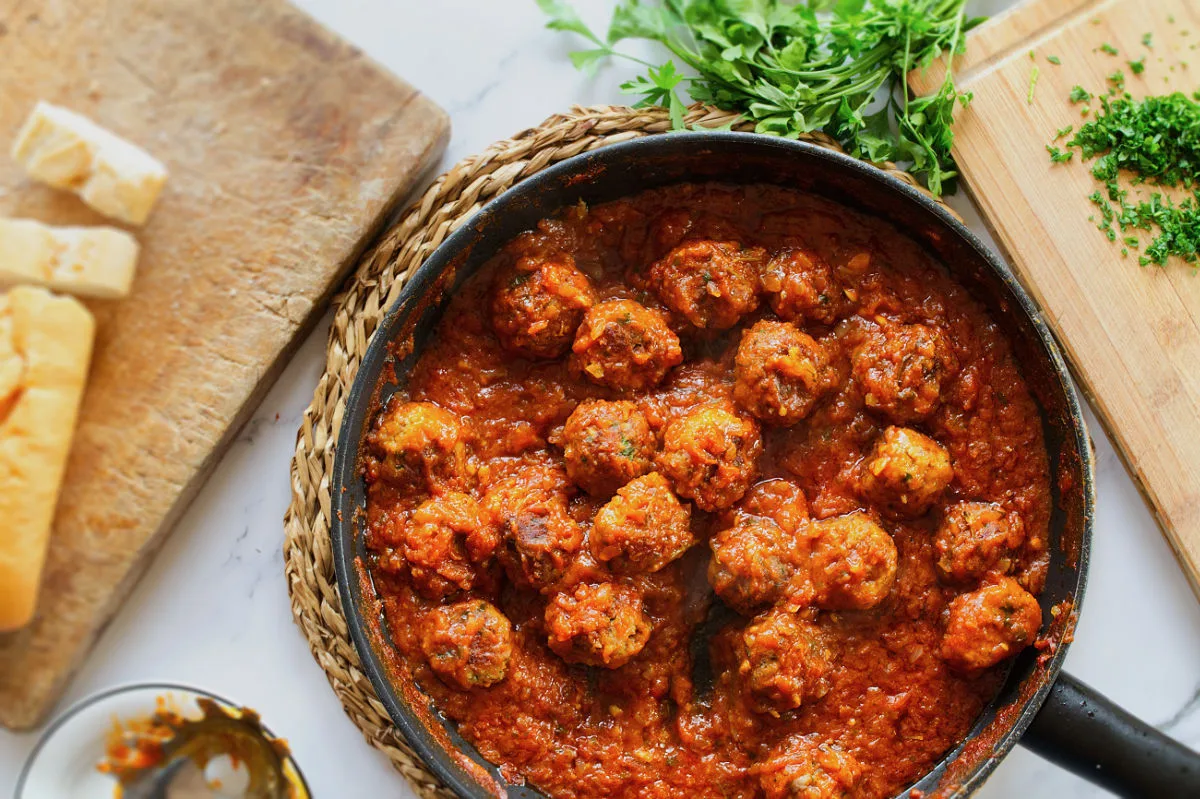 A pan of Spanish meatballs