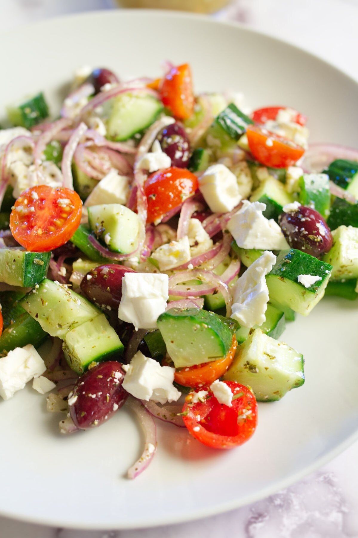 A bowl of Greek salad 