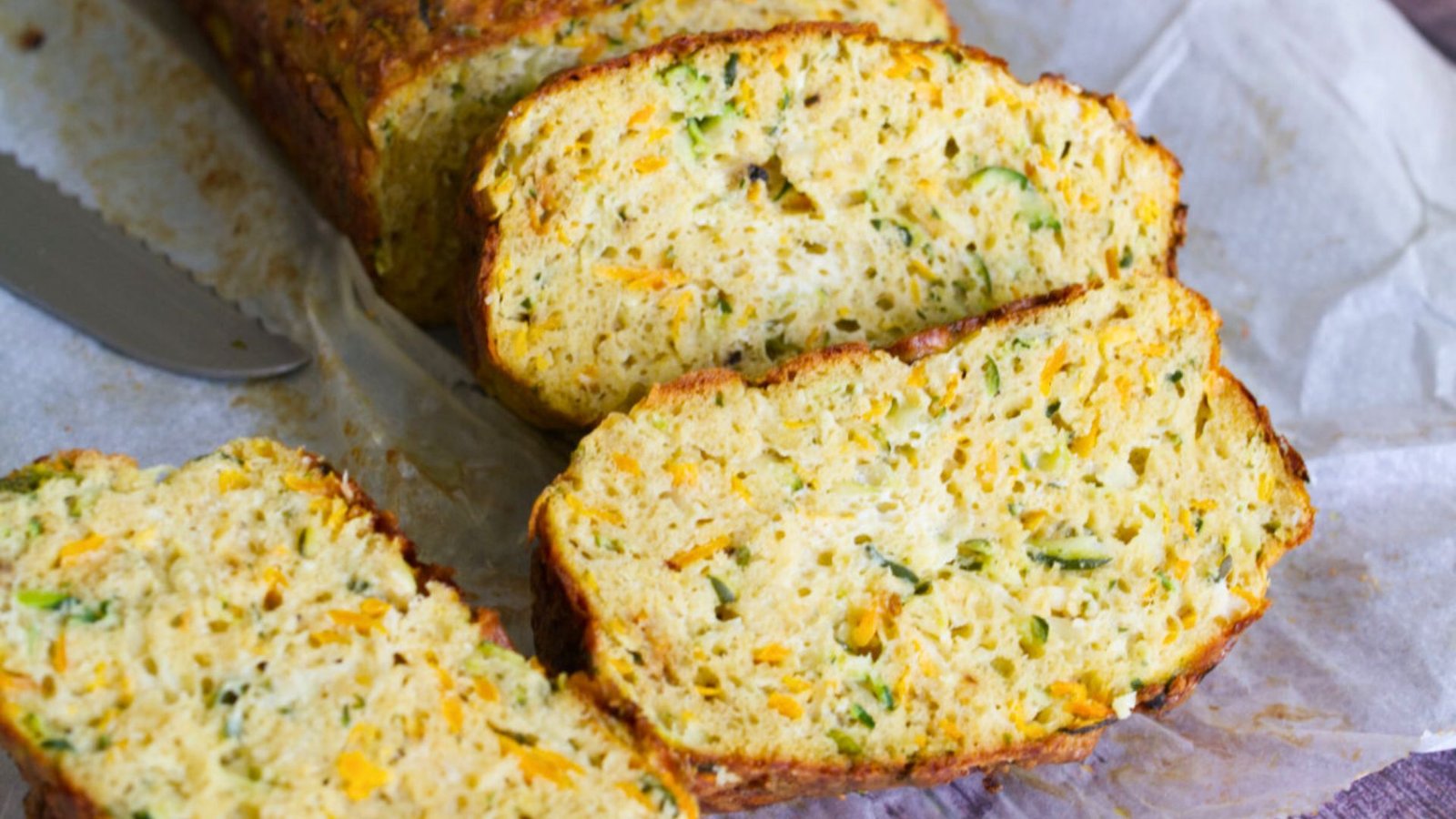 A sliced zucchini and carrot bread.