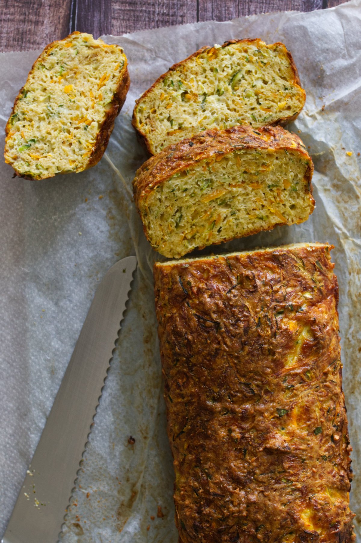 A sliced zucchini and carrot bread.