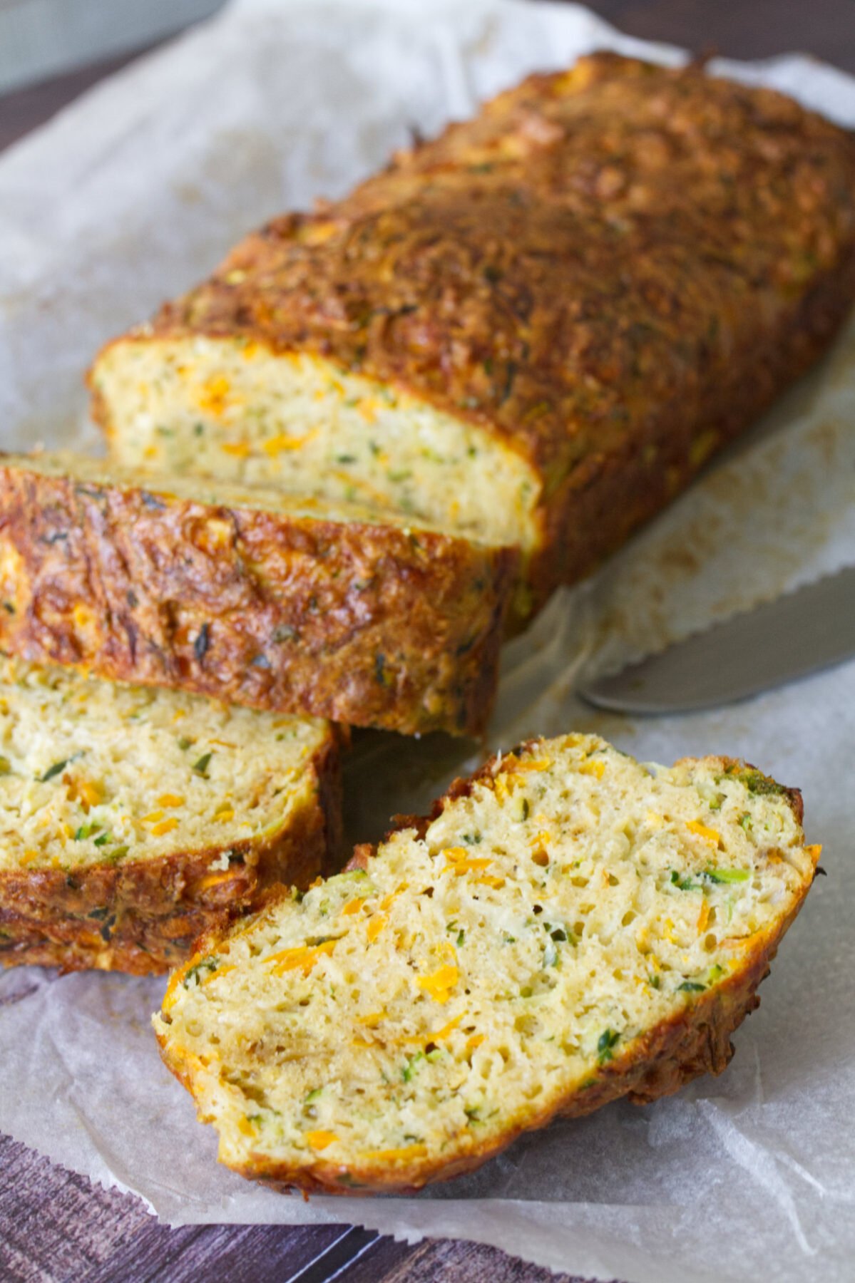 A sliced zucchini and carrot bread. 