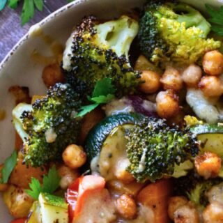 a bowl of Mediterranean roasted veggie bowls