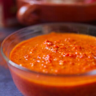 A small bowl of homemade harissa