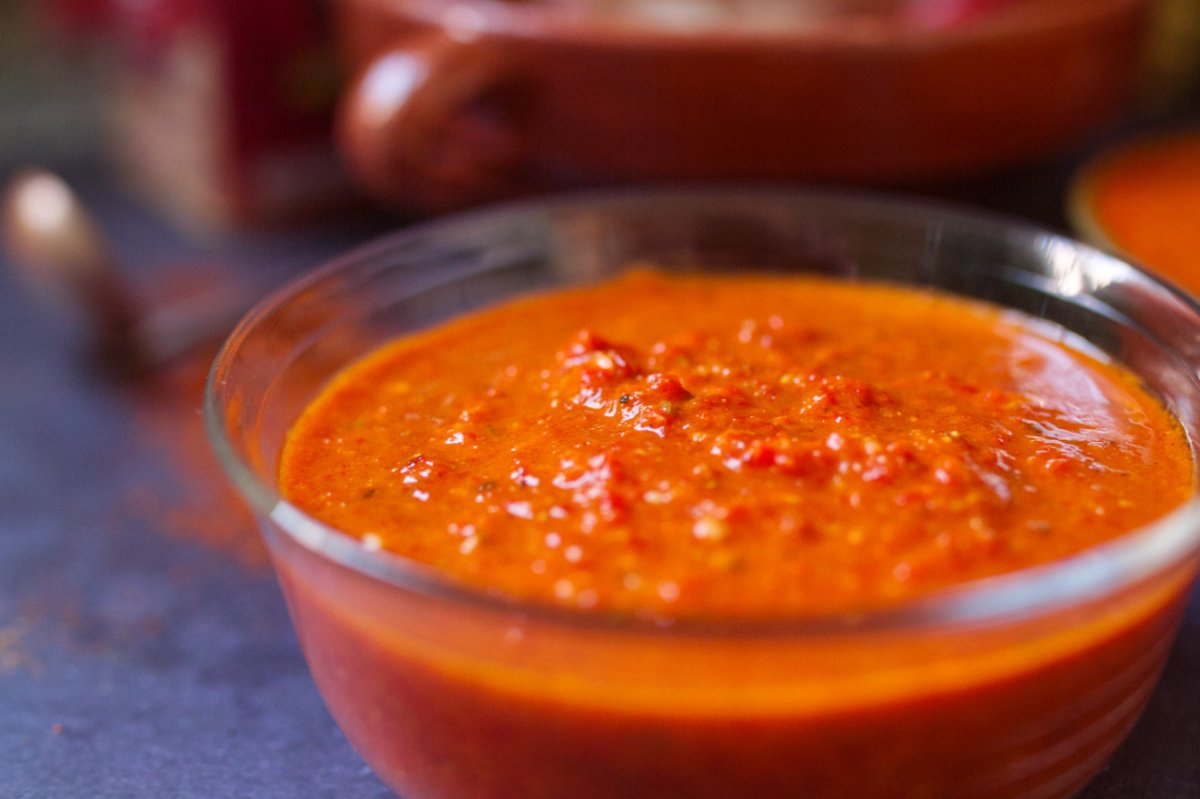 A small bowl of homemade harissa