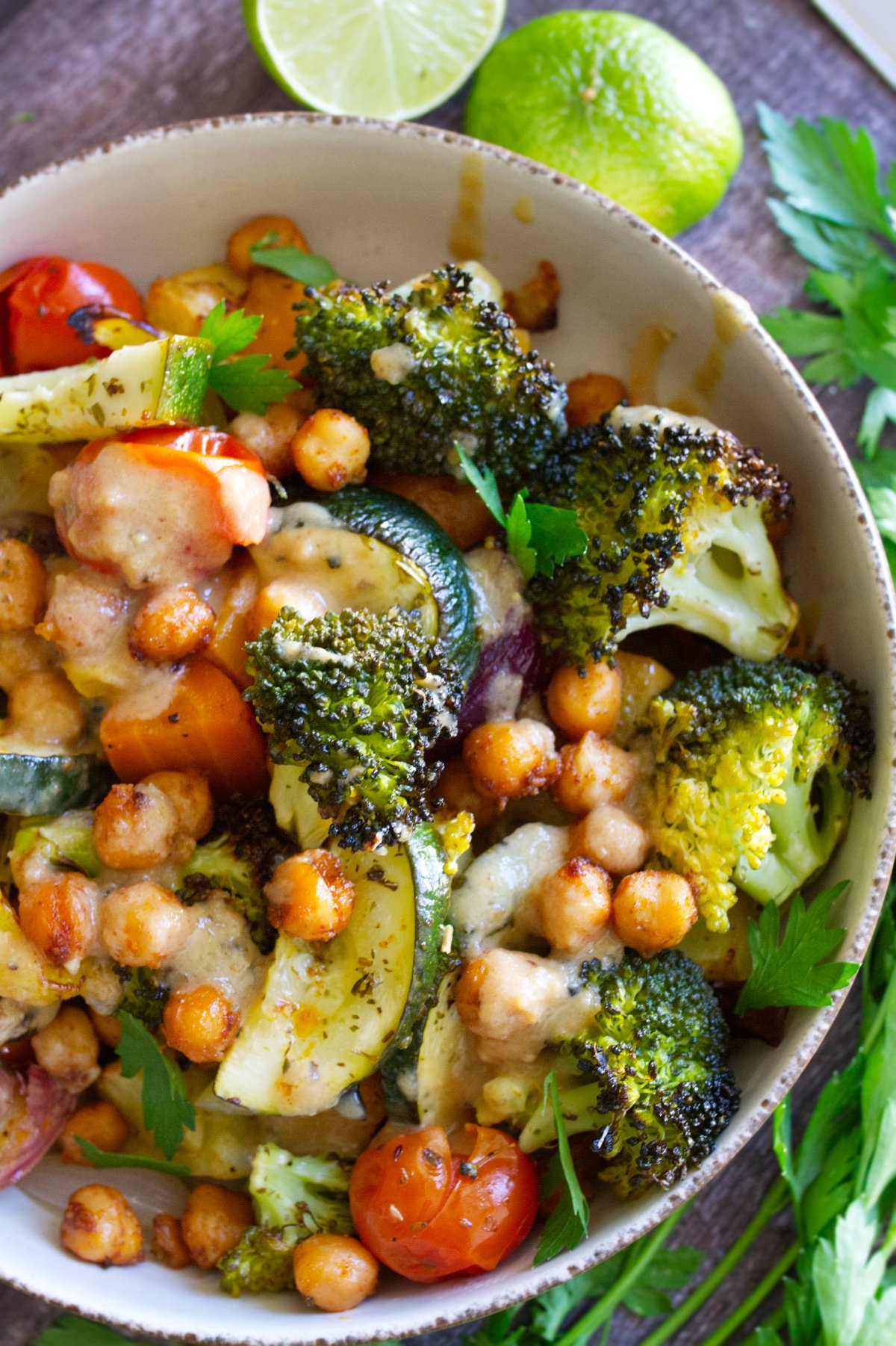 a bowl of Mediterranean roasted veggie bowls