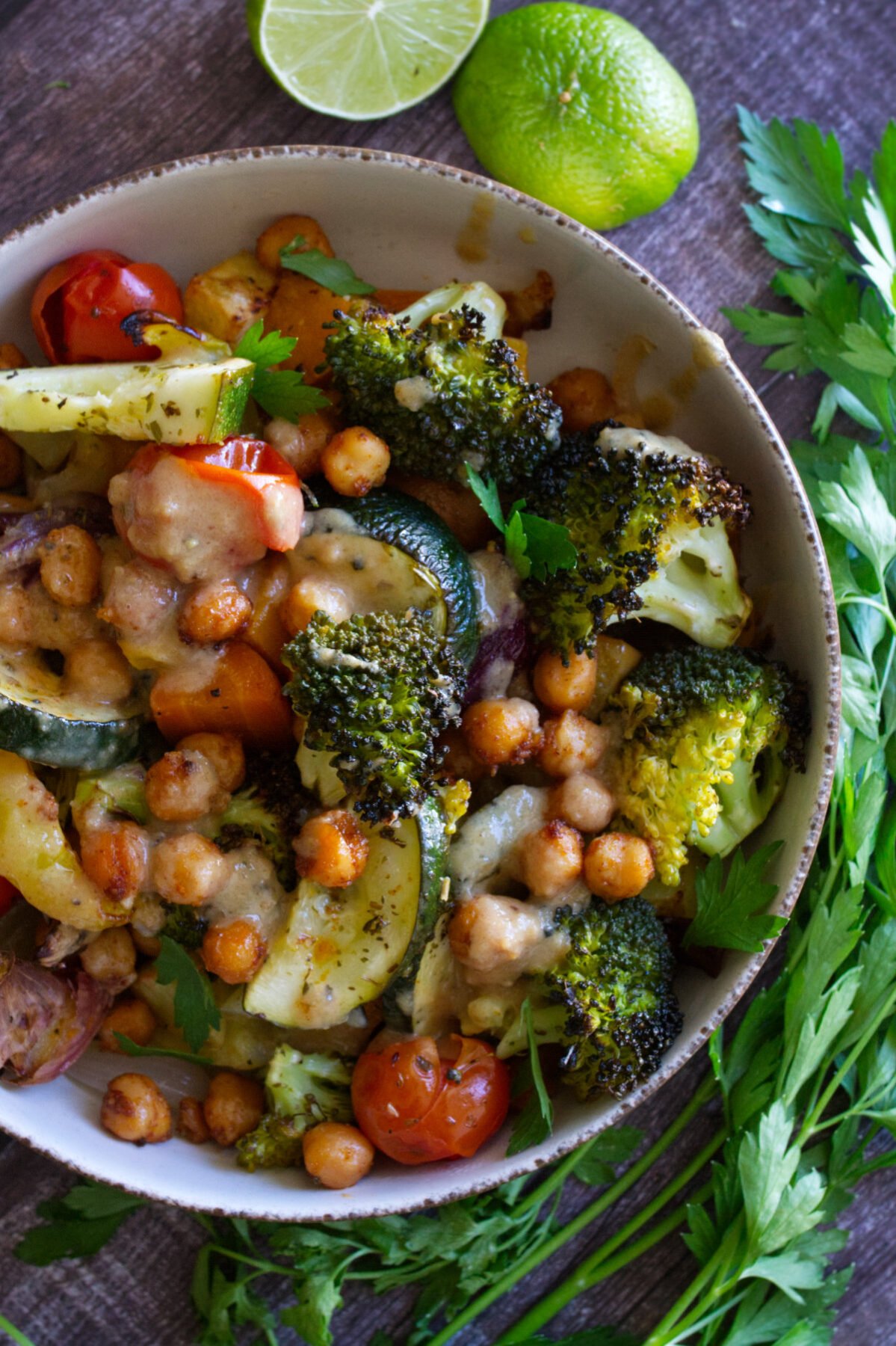 a bowl of Mediterranean roasted veggie bowls