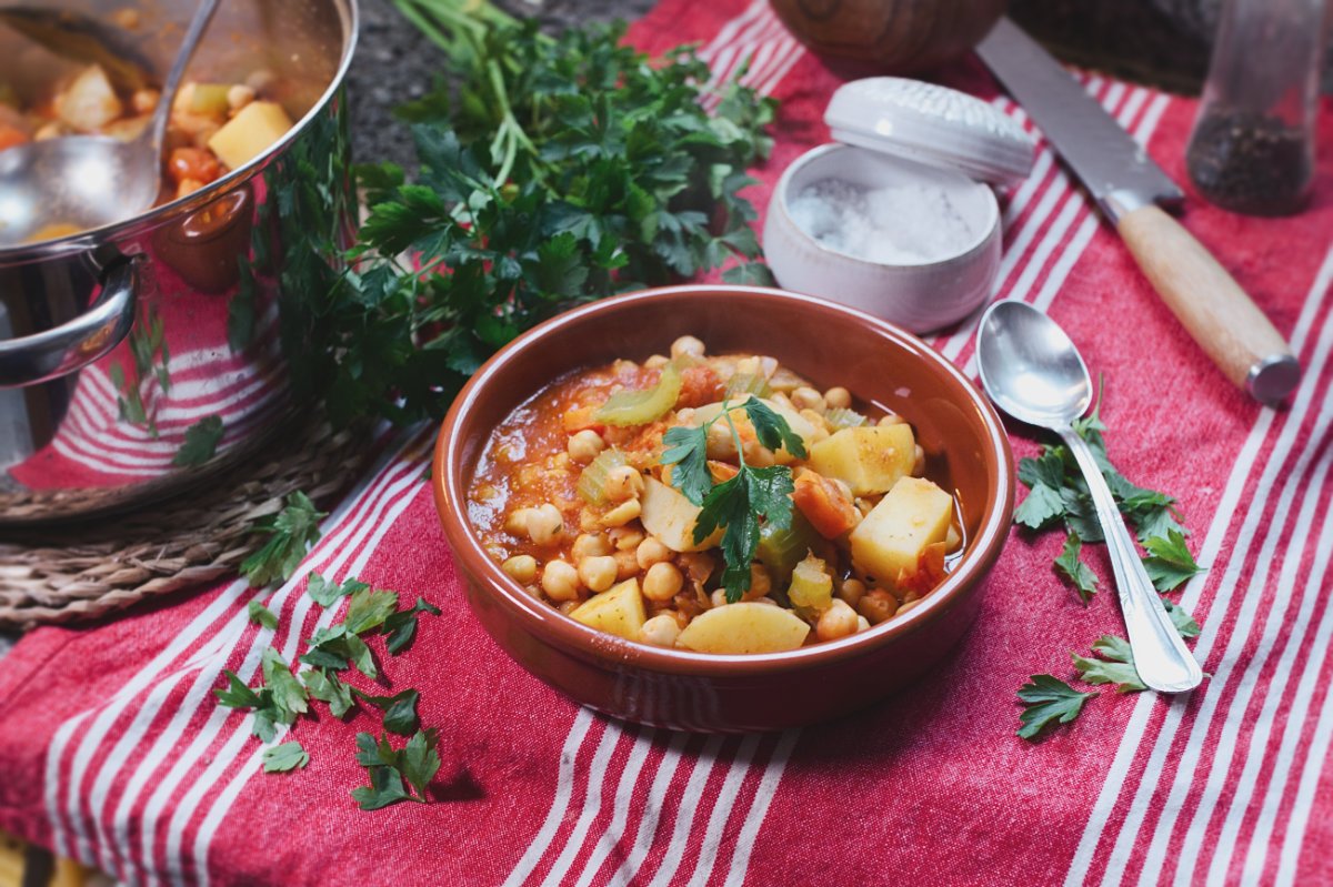 A bowl of Mediterranean Chickpea Stew