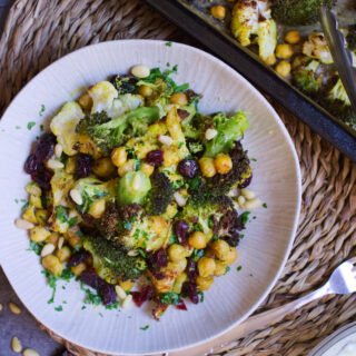 A bowl of Roasted Broccoli, Cauliflower, and Chickpeas