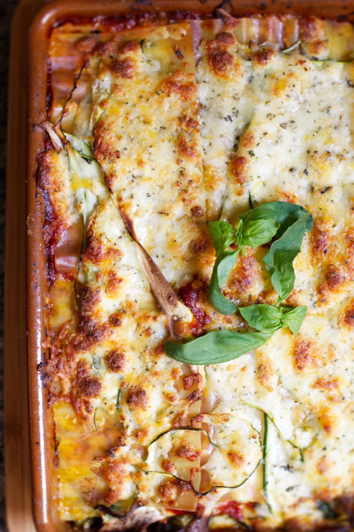 a large dish of veggie lasagna