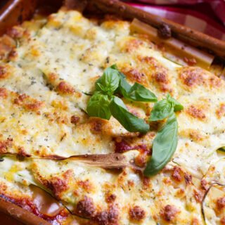 a large dish of veggie lasagna