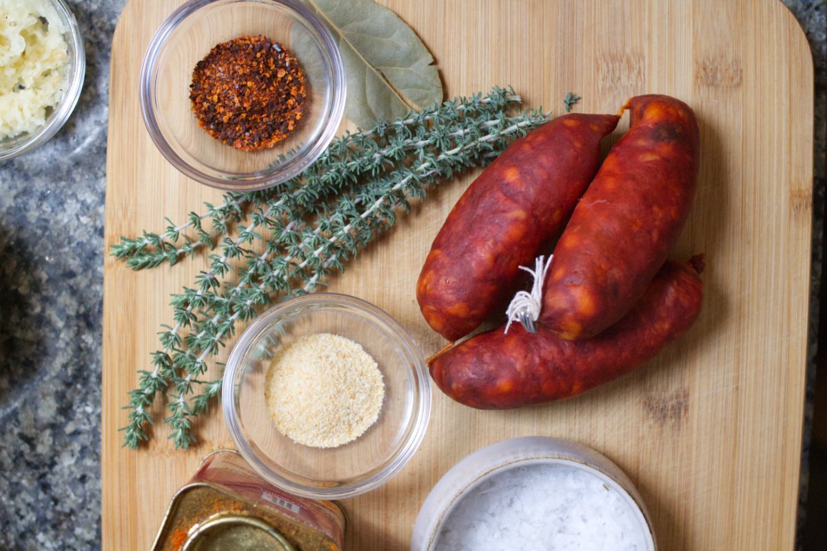ingredients - happymediterranean.com Fresh Spanish chorizo with some herbs and spices