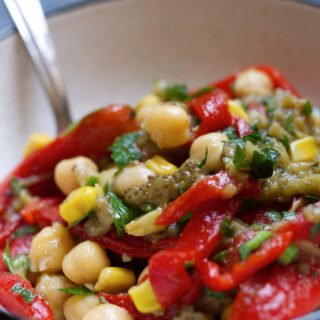 eggplant and chickpea salad-v13 - happymediterranean.com A bowl of eggplant and chickpea salad
