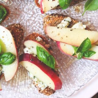 A platter of peach crostinis