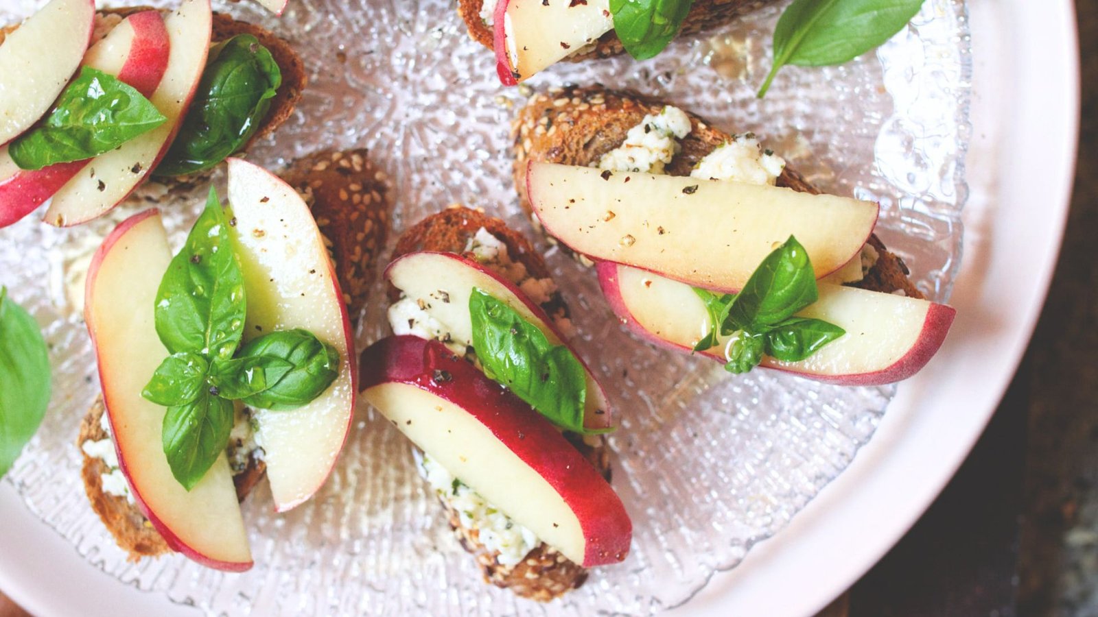 A platter of peach crostinis