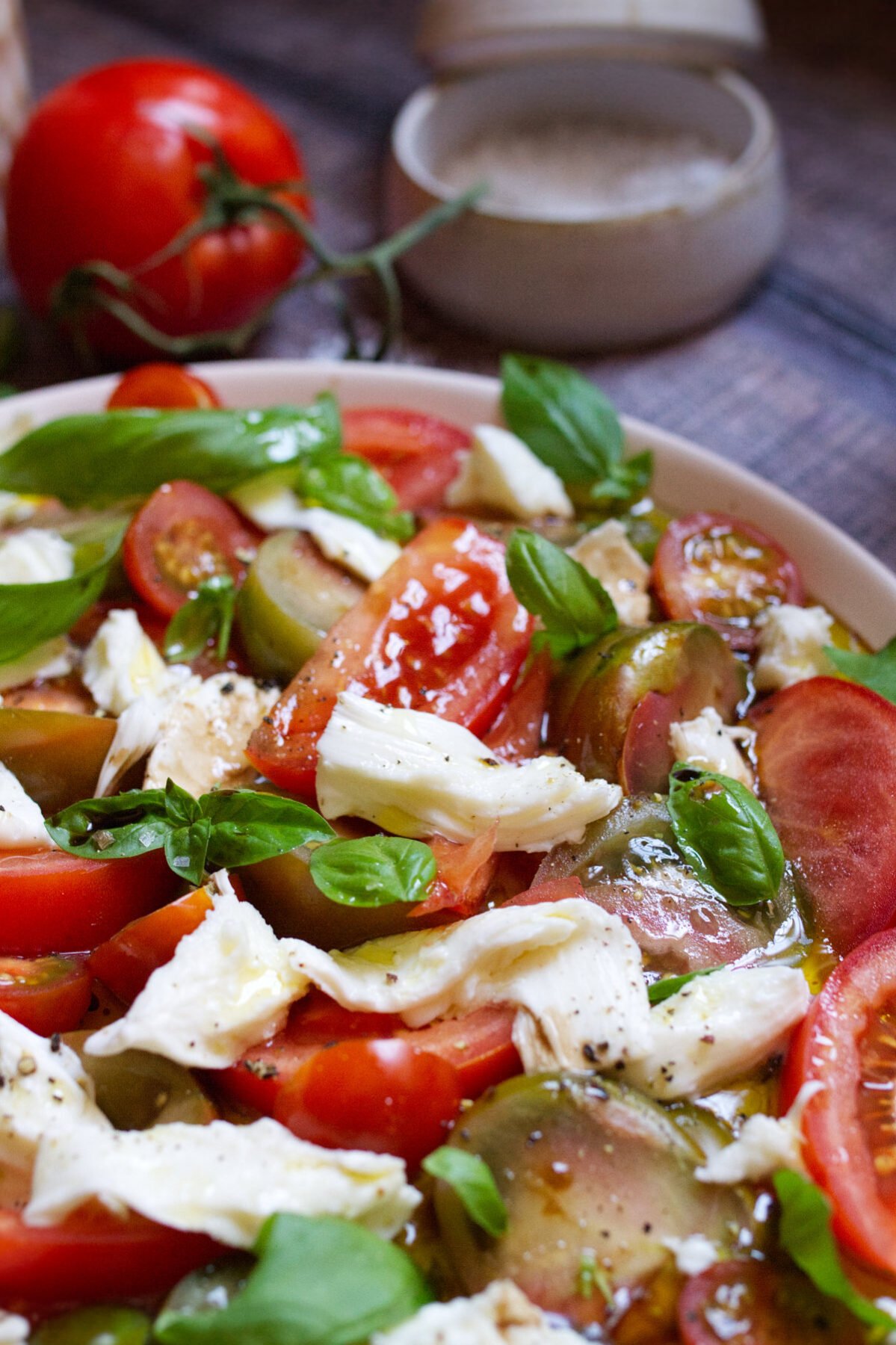tomato mozzarella salad-v1 - happymediterranean.com A platter of tomato mozzarella salad