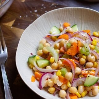a bowl of Mediterranean chickpea salad