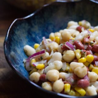 A small bowl of Mediterranean bean salad