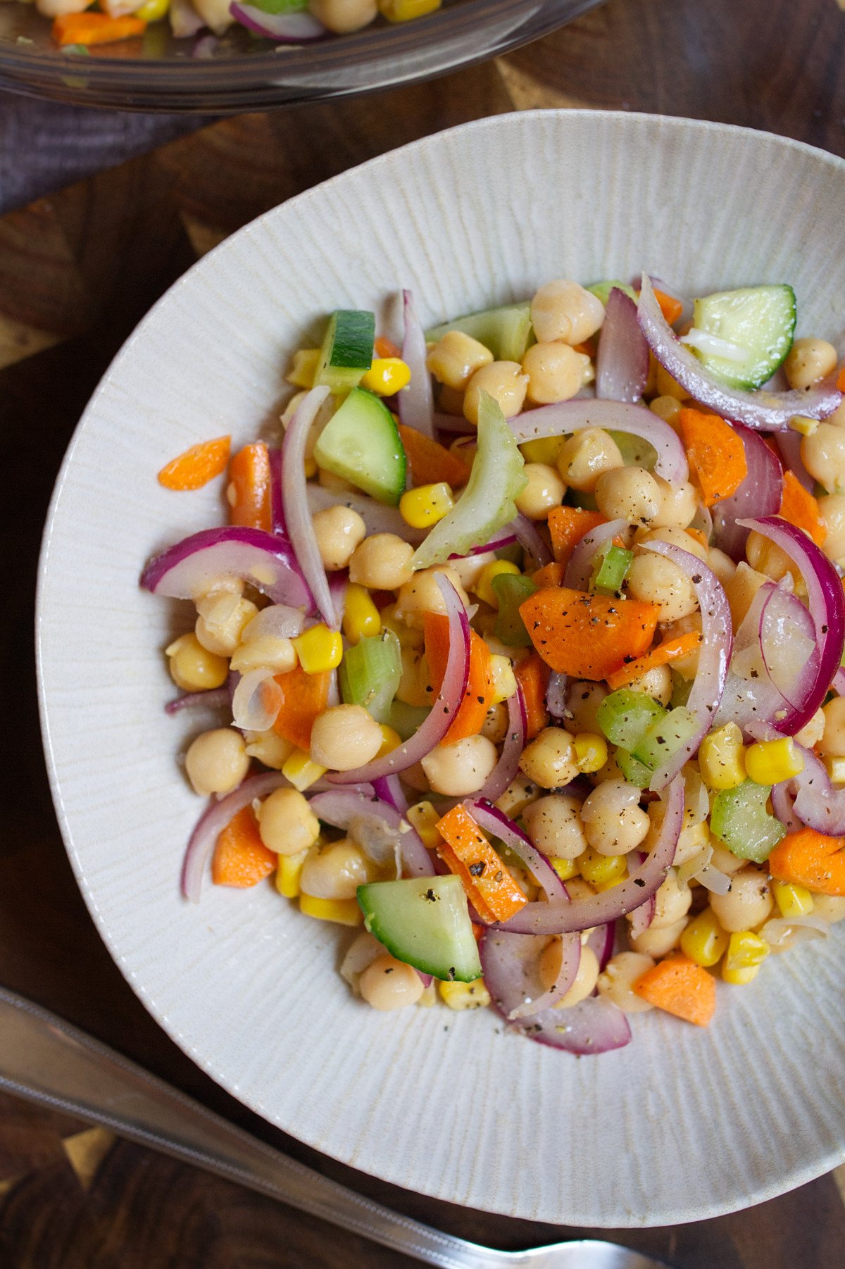 a bowl of Mediterranean chickpea salad