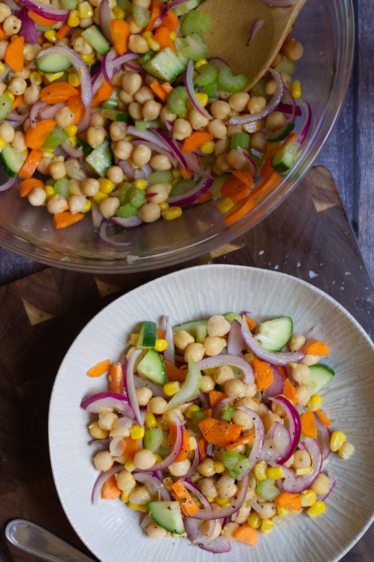 a bowl of Mediterranean chickpea salad