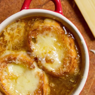 a small bowl of French onion soup