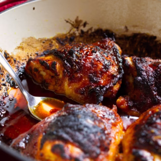 Honey Turmeric Chicken Thighs-v-25 - happymediterranean.com A large pot of Honey Turmeric Chicken thighs