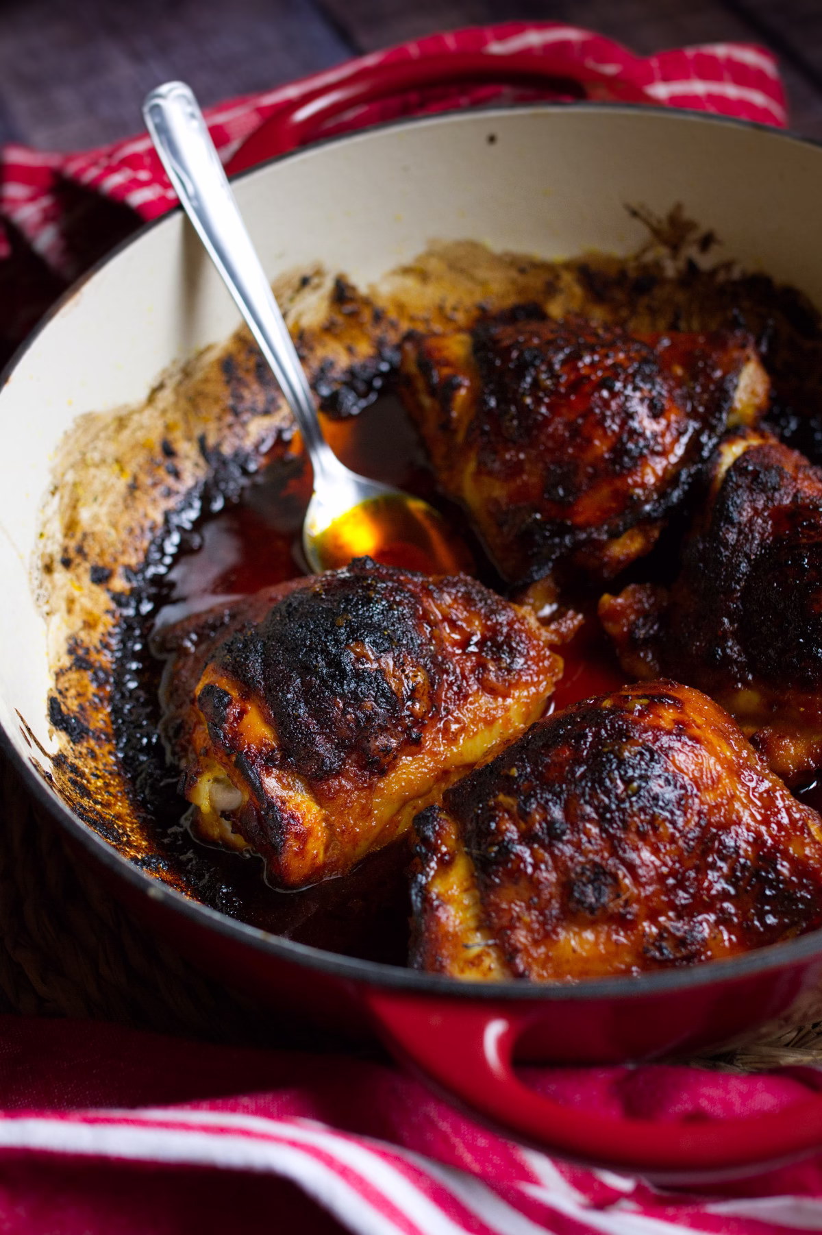 Honey Turmeric Chicken Thighs-v23 - happymediterranean.com A large pot of Honey Turmeric Chicken thighs